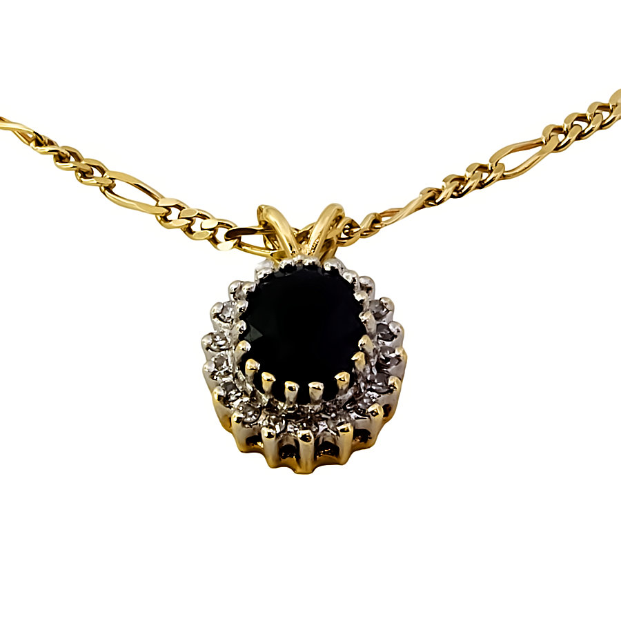 9ct gold Sapphire/Diamond Cluster Pendant with chain